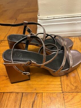 Urban Outfitters Metallic Bronze Strappy Block Heels